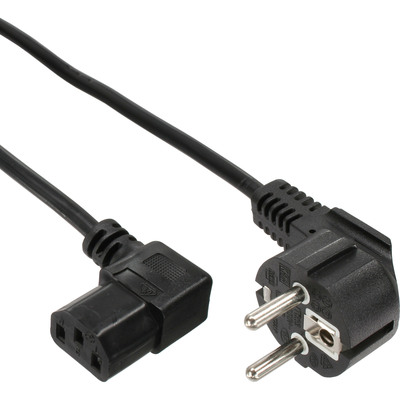 35er Bulk-Pack InLine® Netzkabel, Schutzkontakt gewinkelt auf Kaltgerätestecker C13 rechts abgewinkelt, schwarz, 1,8m
