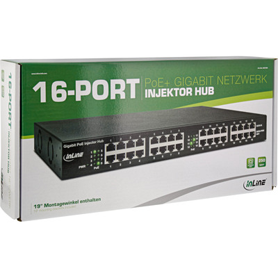 InLine® PoE+ Gigabit Netzwerk Injektor Hub 16 Port (16x PoE+), 1Gb/s, 191HE  (Produktbild 5)