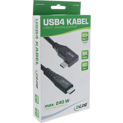 InLine® USB4 Kabel, USB-C einseitig gewinkelt, PD 240W 8K60Hz, TPE schwarz, 0,5m (Produktbild 3)