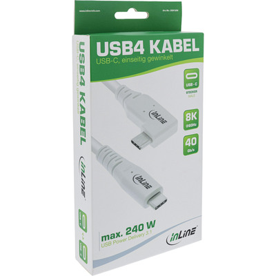 InLine® USB4 Kabel, USB-C, einseitig gewinkelt, PD 240W, 8K60Hz, TPE, weiß, 1,5m (Produktbild 3)