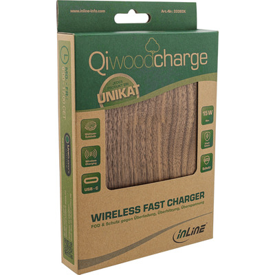 InLine® Qi woodcharge, wireless fast charger, 5/7,5/10W/15W, USB-C, ohne Logo (Produktbild 3)