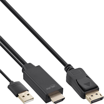 InLine® HDMI zu DisplayPort Konverter Kabel, 4K, schwarz/gold, 2m (Produktbild 1)