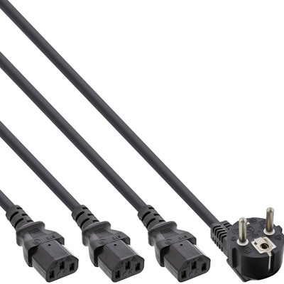 InLine® Netz-Y-Kabel, 1x Schutzkontaktstecker zu 3x Kaltgerätestecker, 3m (Produktbild 1)