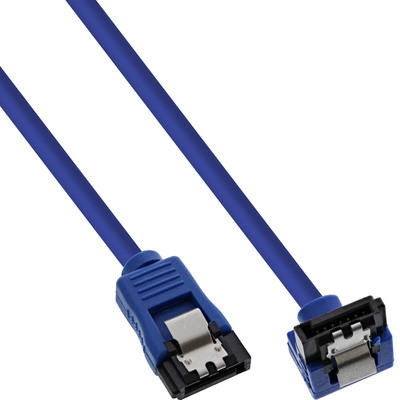 InLine® SATA 6Gb/s Anschlusskabel rund, abgewinkelt, blau, mit Lasche, 0,3m (Produktbild 1)